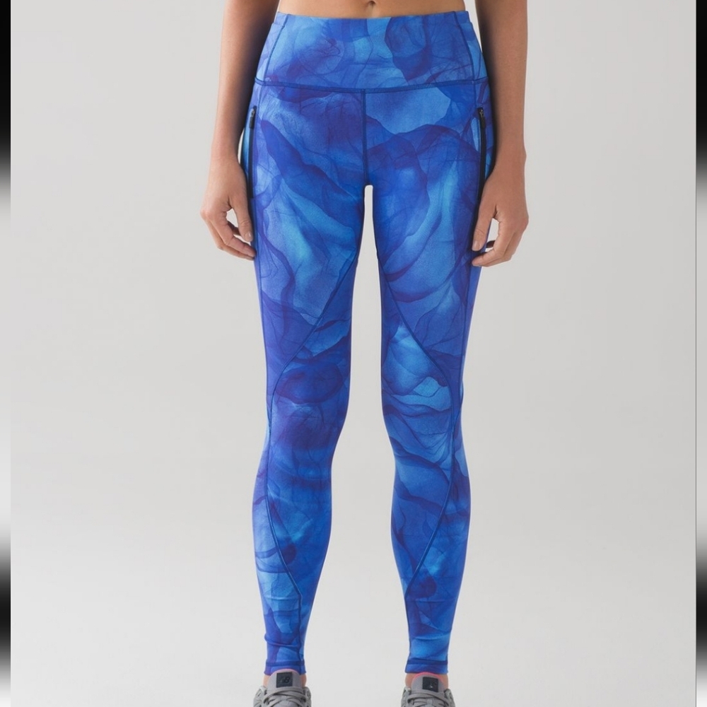 Lululemon Run It Out Tight Midnight Tulle Multi Zipper Pockets Blue Women's 6
